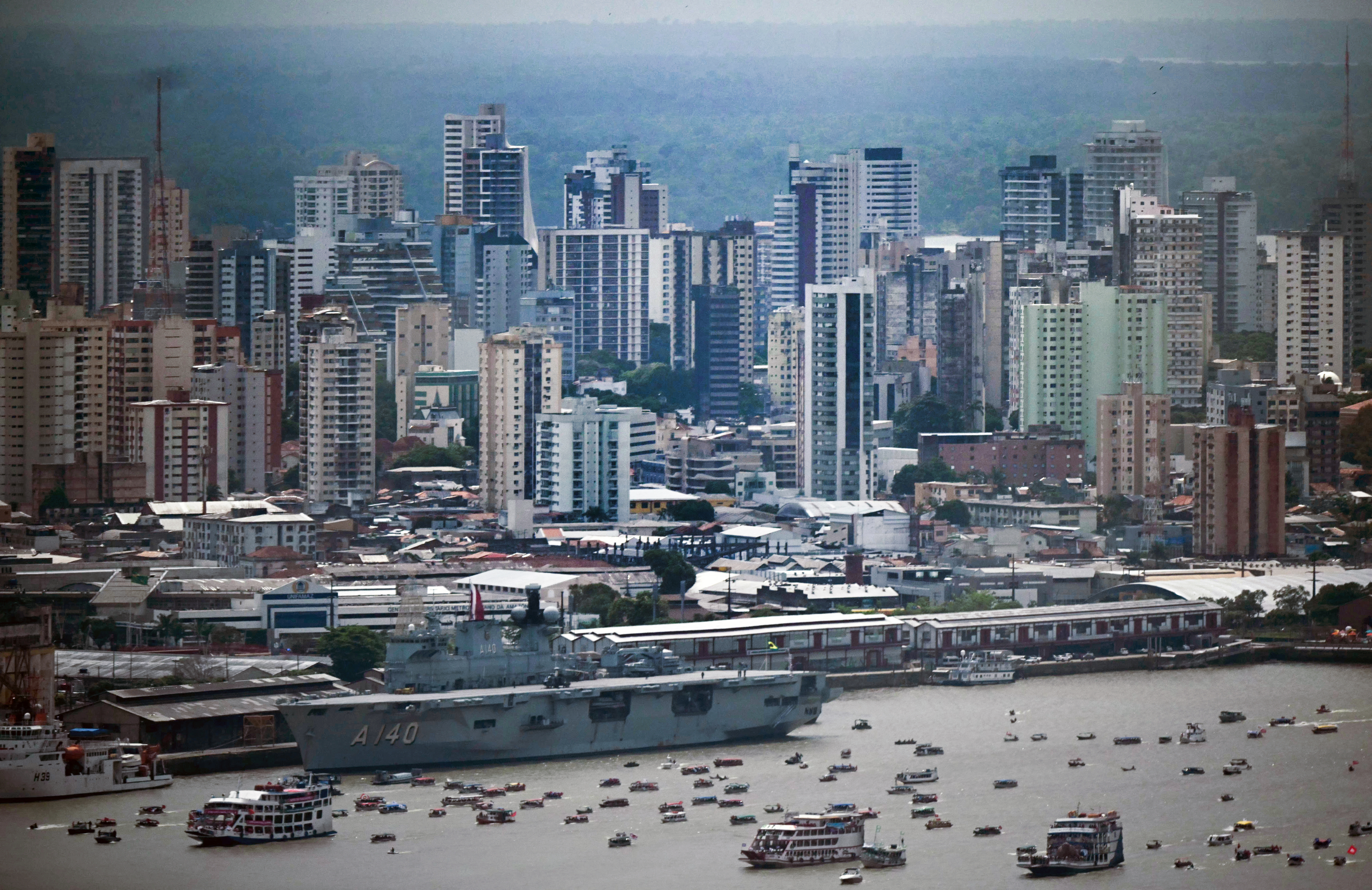 View of boats of indigenous people and social organizations sailing together in the sidelines of the COP30